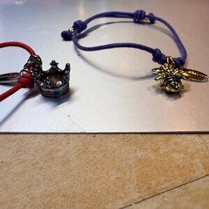 Halcyon Days Charm Cord Bracelets – Crown & Bee – Adjustable – Choose One or Bun